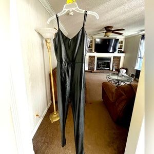 Faux leather body-con jumpsuit